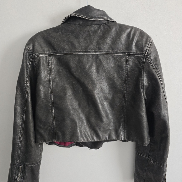 We The Free Black Distressed Women’s Faux Leather Moto Jacket Largd - Picture 5 of 9